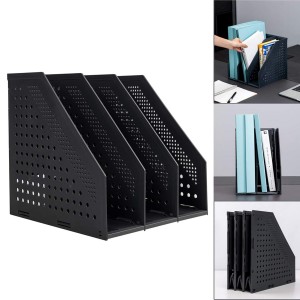 Denozer Collapsible Magazine File Holder/Desk Organizer for Office Organization and Storage with 3 Vertical Compartments, Dark Grey, 